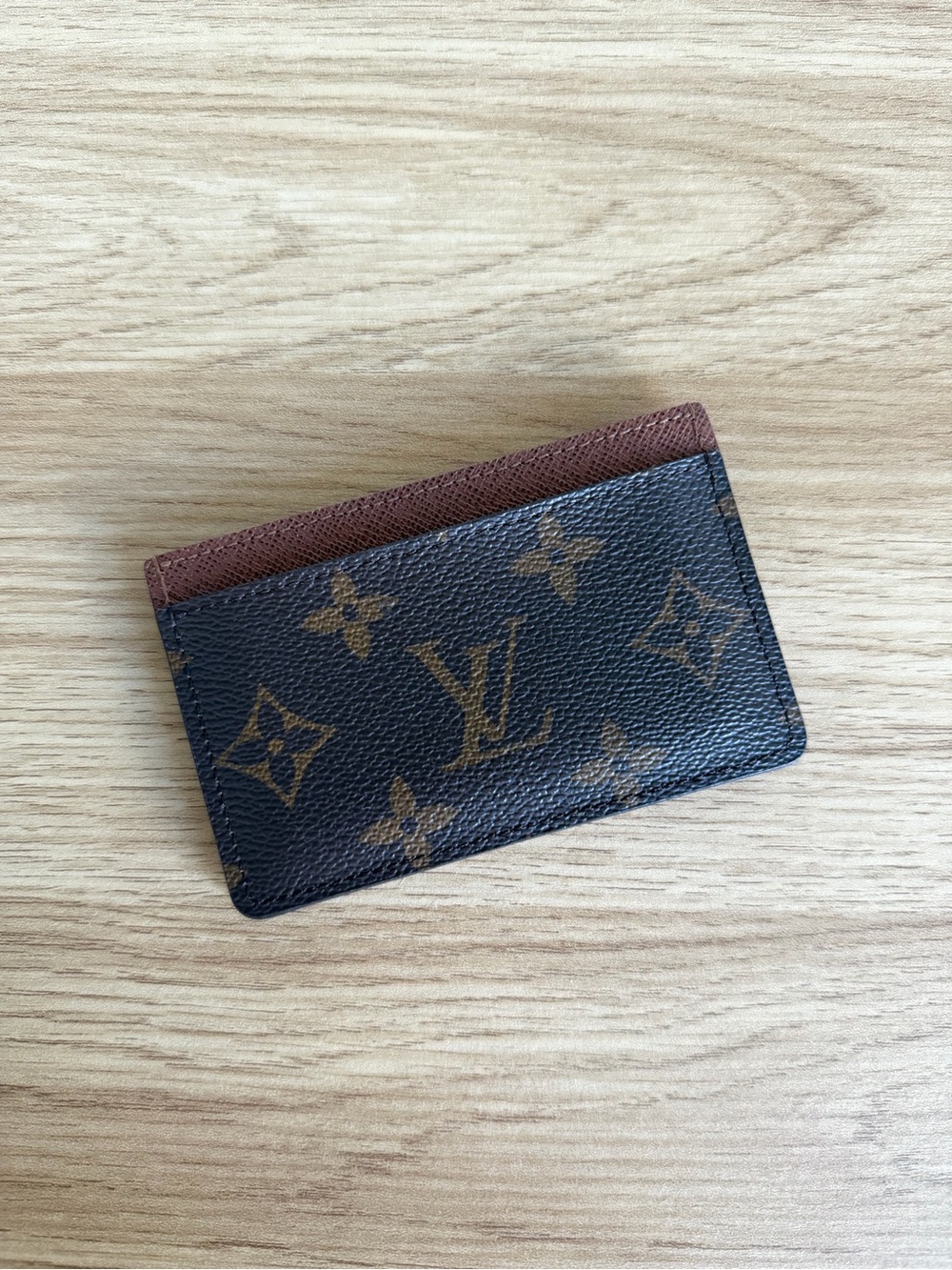 Louis Vuitton Monogram Card Holder in Monogram Canvas with Brown Trim